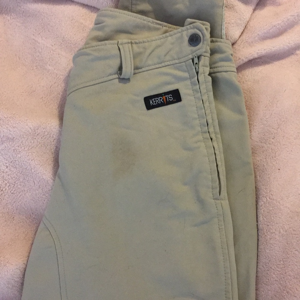 Kerrits side-zip tan breeches suede patches SM